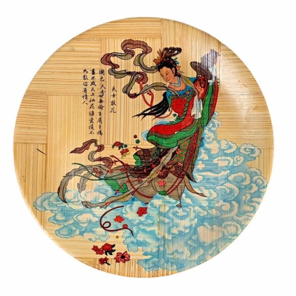Other - Bamboo Vintage Flower Goddess Plate Tray Asian Chinese Buddhist Legend 6-1/4"